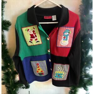 Holiday Cardigan Womens Size XL Christmas Snowman Santa Sweater‎ Onque Casuals